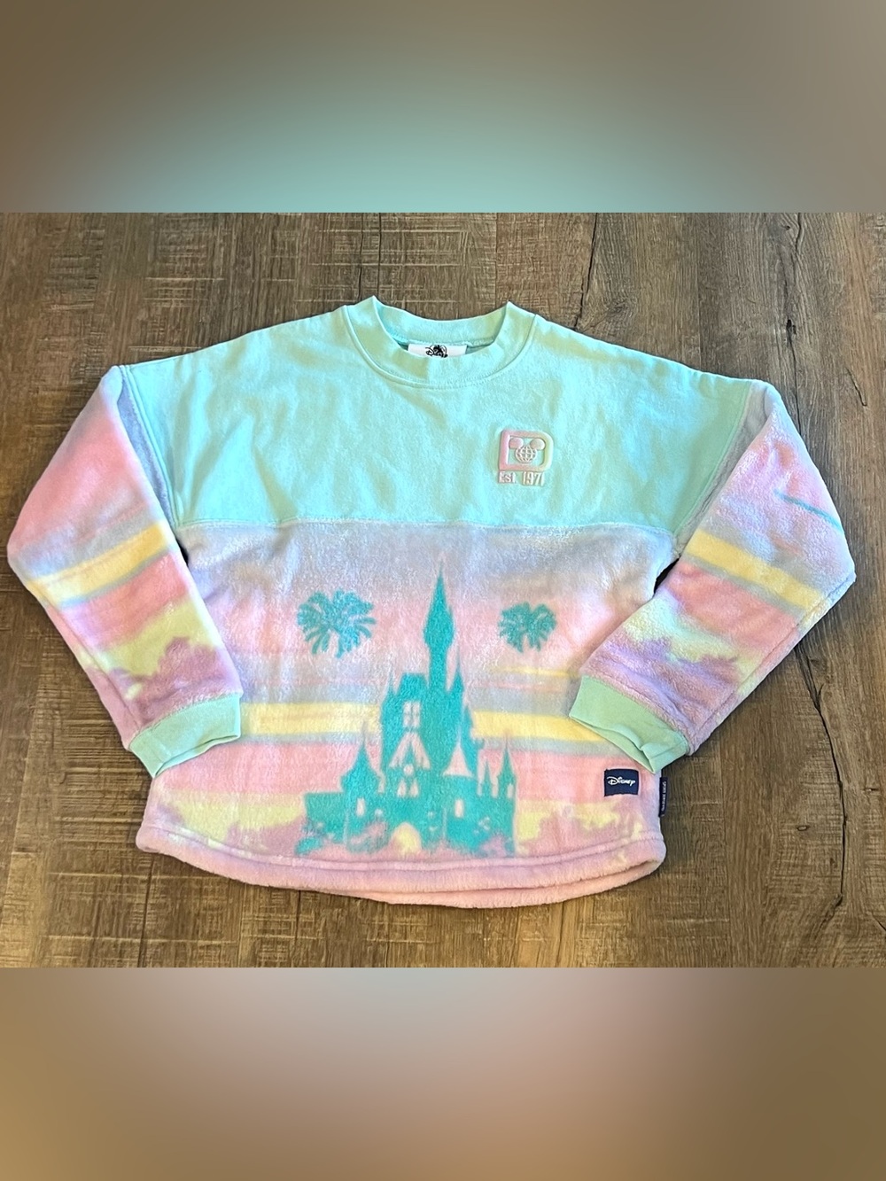 Disney Mint & Pastel Tie-Dye Castle Crewneck Sweatshirt